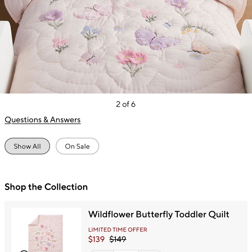 Pottery Barn Kids Wildflower Butterfly Toddler quilt blanket 100% cotton